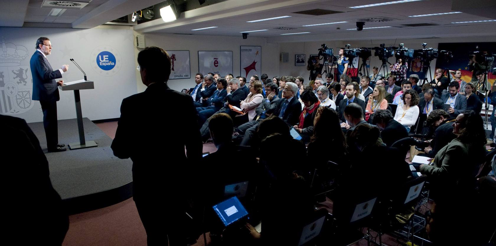 El presidente del Gobierno español, Mariano Rajoy, durante la rueda de prensa que ha ofrecido para explicar las conclusiones de la cumbre de la UE