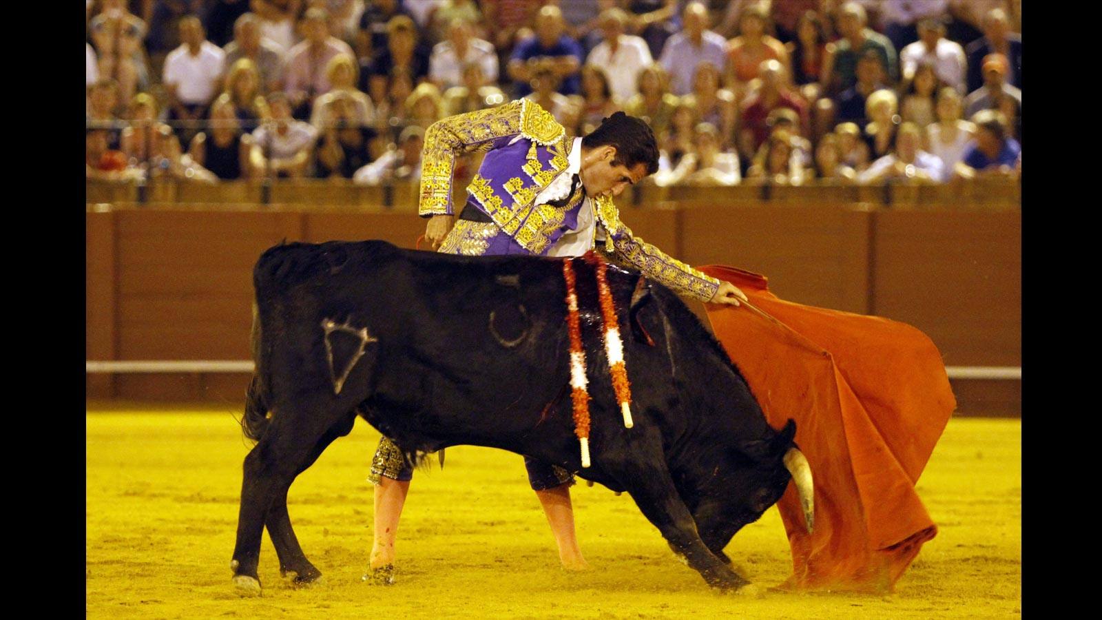 
Carlos Martín, de nazareno y oro, pinchazo y estocada (palmas tras aviso) y estocada (vuelta tras aviso)
