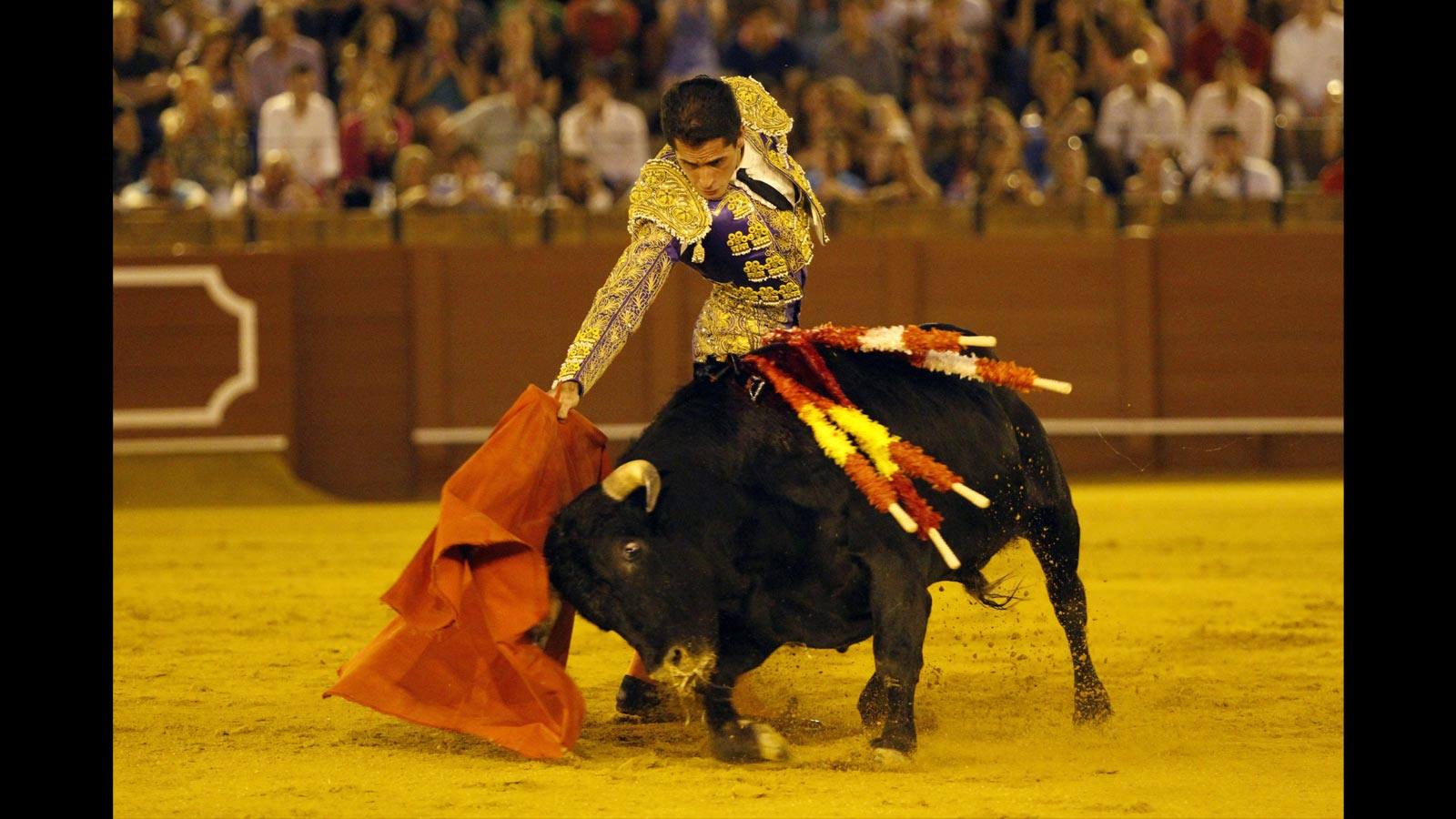 
Carlos Martín, de nazareno y oro, pinchazo y estocada (palmas tras aviso) y estocada (vuelta tras aviso)

