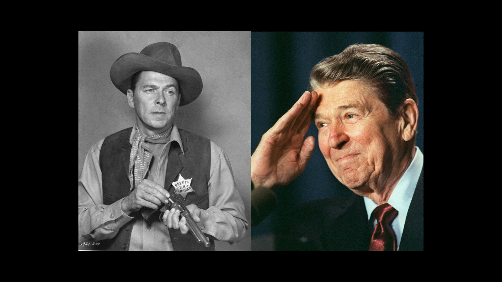 Ronald Reagan protagonizó películas «western» antes de convertirse en gobernador de California y presidente de los Estados Unidos por el Partido Republicano. Fue una figura clave en la lucha de Occidente contra el bloque comunista